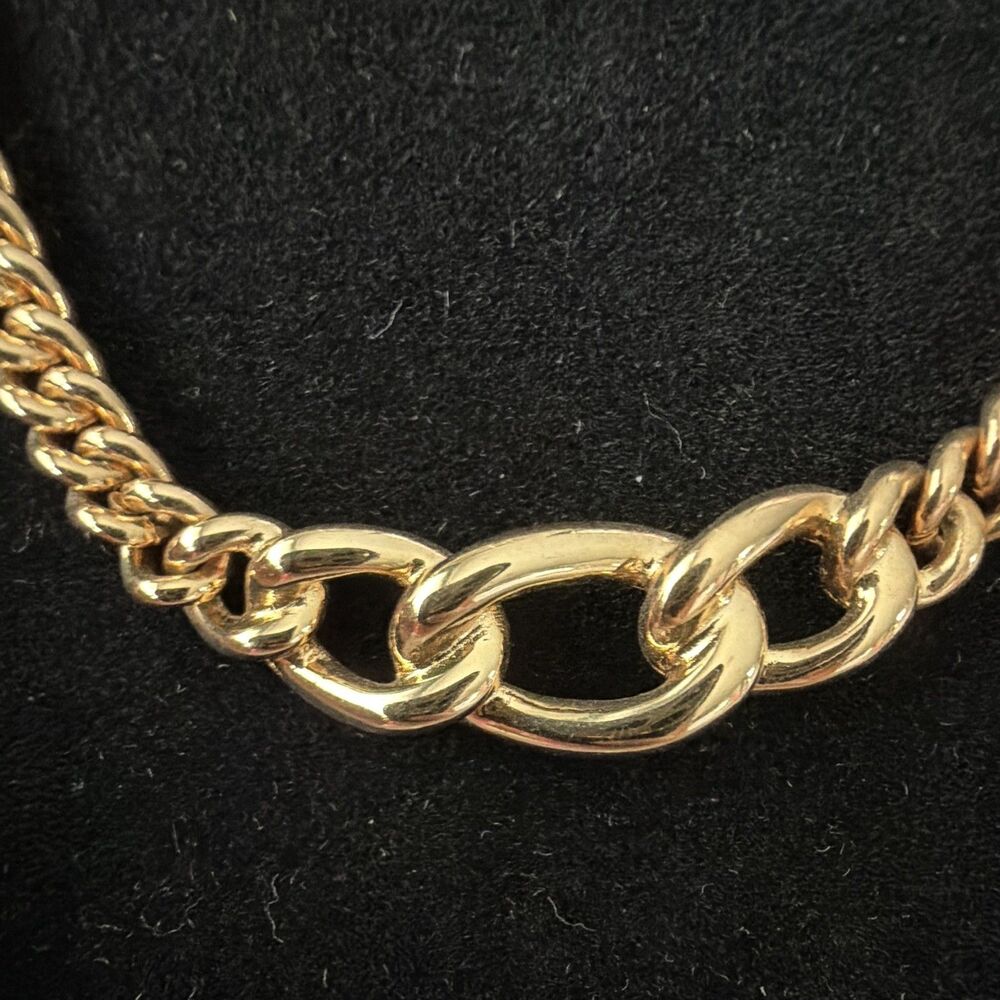 ⁠Vintage Christian Dior Gold Tone Chunky Curb Chain Interlocking Link Necklace View 3